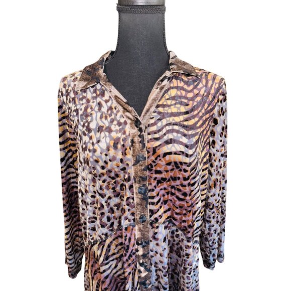 NWT Ali Miles Velour Burnout Mixed Animal Patchwork Print Blouse Artsy Career M - Picture 6 of 13